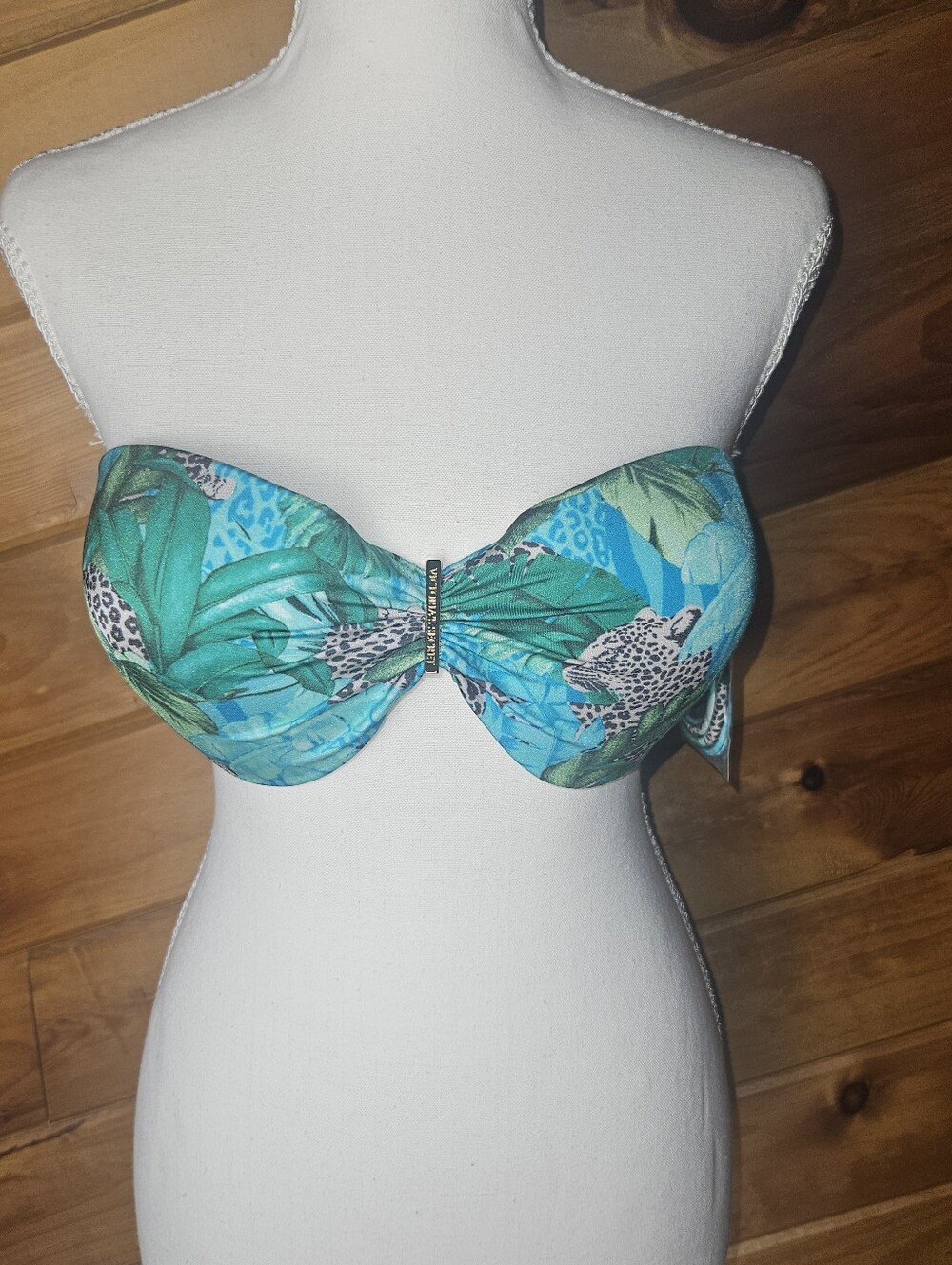 Victoria's Secret Blue Jungle/Snow Leopard Bandeau Bikini Top NEW Size 34DD